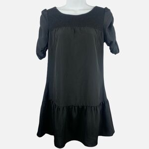 Kimchi Blue Puffy Short Ruched Sleeve Smocked Black Mini Dress